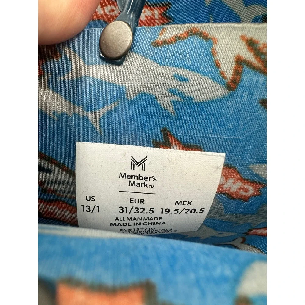 Members Mark Boys Shark Rain Boots Blue Chomp Waterproof Rubber Size 13/1